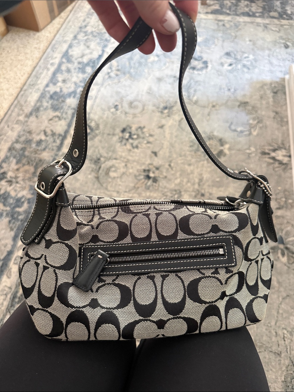 Coach Black and Khaki Signature Mini Shoulder Bag